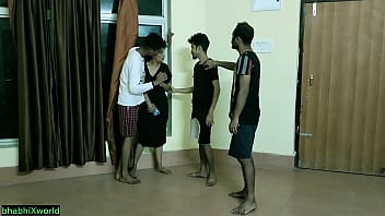 Three boys pleasure a sweet Indian girl at her boyfriend's house in a steamy encounter